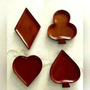 VTG Set of 4 Caribcraft Solid Mahogany Card Suits Serving Trays Hand Made Haiti